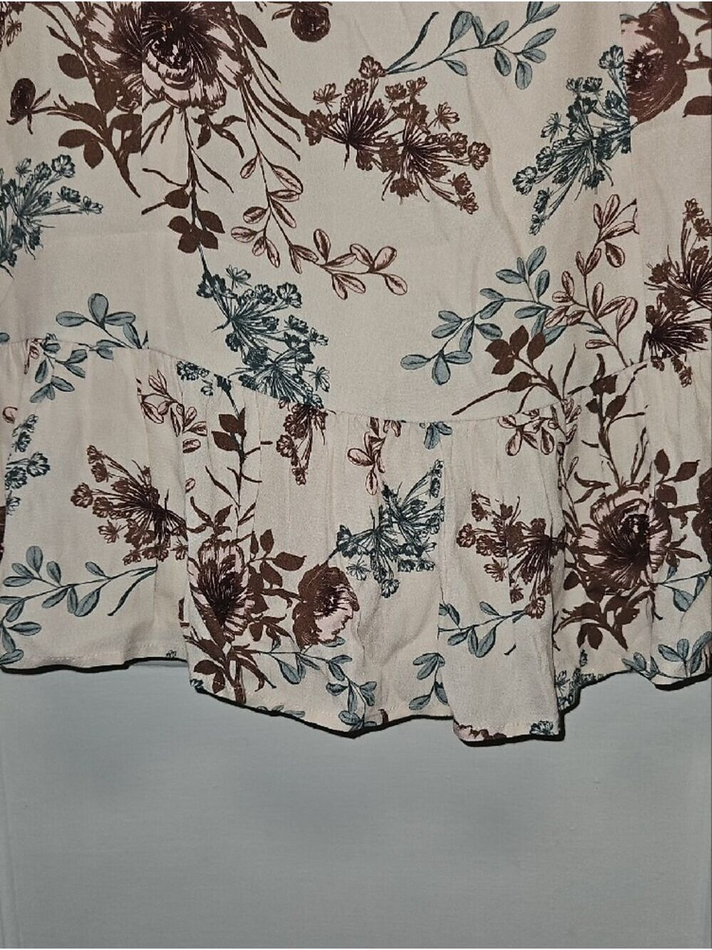 saltwater LUXE Cream Mini Sundress with Brown & Teal Floral Print - Picture 4 of 8